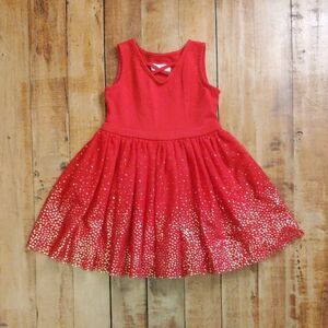 Epic Thread Red Sleeveless Dress Gold Accents 4T Christmas Holiday Cotton